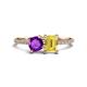 1 - Elyse 6.00 mm Cushion Shape Amethyst and 7x5 mm Emerald Shape Lab Created Yellow Sapphire 2 Stone Duo Ring 
