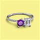 2 - Elyse 6.00 mm Cushion Shape Amethyst and 7x5 mm Emerald Shape White Sapphire 2 Stone Duo Ring 