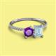 2 - Elyse 6.00 mm Cushion Shape Amethyst and 7x5 mm Emerald Shape Aquamarine 2 Stone Duo Ring 