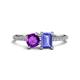 1 - Elyse 6.00 mm Cushion Shape Amethyst and 7x5 mm Emerald Shape Tanzanite 2 Stone Duo Ring 