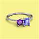 2 - Elyse 6.00 mm Cushion Shape Amethyst and 7x5 mm Emerald Shape Tanzanite 2 Stone Duo Ring 