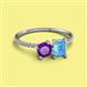 2 - Elyse 6.00 mm Cushion Shape Amethyst and 7x5 mm Emerald Shape Blue Topaz 2 Stone Duo Ring 