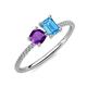 3 - Elyse 6.00 mm Cushion Shape Amethyst and 7x5 mm Emerald Shape Blue Topaz 2 Stone Duo Ring 