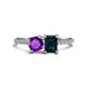 1 - Elyse 6.00 mm Cushion Shape Amethyst and 7x5 mm Emerald Shape London Blue Topaz 2 Stone Duo Ring 