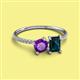 2 - Elyse 6.00 mm Cushion Shape Amethyst and 7x5 mm Emerald Shape London Blue Topaz 2 Stone Duo Ring 