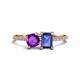 1 - Elyse 6.00 mm Cushion Shape Amethyst and 7x5 mm Emerald Shape Iolite 2 Stone Duo Ring 