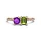 1 - Elyse 6.00 mm Cushion Shape Amethyst and 7x5 mm Emerald Shape Peridot 2 Stone Duo Ring 