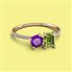 2 - Elyse 6.00 mm Cushion Shape Amethyst and 7x5 mm Emerald Shape Peridot 2 Stone Duo Ring 