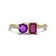 1 - Elyse 6.00 mm Cushion Shape Amethyst and 7x5 mm Emerald Shape Rhodolite Garnet 2 Stone Duo Ring 