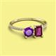 2 - Elyse 6.00 mm Cushion Shape Amethyst and 7x5 mm Emerald Shape Rhodolite Garnet 2 Stone Duo Ring 