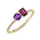 3 - Elyse 6.00 mm Cushion Shape Amethyst and 7x5 mm Emerald Shape Rhodolite Garnet 2 Stone Duo Ring 