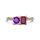 1 - Elyse 6.00 mm Cushion Shape Amethyst and 7x5 mm Emerald Shape Rhodolite Garnet 2 Stone Duo Ring 