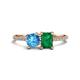 1 - Elyse 6.00 mm Cushion Shape Blue Topaz and 7x5 mm Emerald Shape Lab Created Emerald 2 Stone Duo Ring 