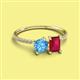 2 - Elyse 6.00 mm Cushion Shape Blue Topaz and 7x5 mm Emerald Shape Lab Created Ruby 2 Stone Duo Ring 