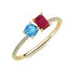 3 - Elyse 6.00 mm Cushion Shape Blue Topaz and 7x5 mm Emerald Shape Lab Created Ruby 2 Stone Duo Ring 