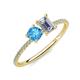 3 - Elyse 6.00 mm Cushion Shape Blue Topaz and 7x5 mm Emerald Shape Forever Brilliant Moissanite 2 Stone Duo Ring 