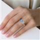 5 - Elyse 6.00 mm Cushion Shape Blue Topaz and 7x5 mm Emerald Shape Forever Brilliant Moissanite 2 Stone Duo Ring 
