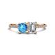 1 - Elyse 6.00 mm Cushion Shape Blue Topaz and 7x5 mm Emerald Shape Forever One Moissanite 2 Stone Duo Ring 