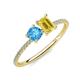 3 - Elyse 6.00 mm Cushion Shape Blue Topaz and 7x5 mm Emerald Shape Lab Created Yellow Sapphire 2 Stone Duo Ring 
