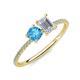 3 - Elyse 6.00 mm Cushion Shape Blue Topaz and 7x5 mm Emerald Shape White Sapphire 2 Stone Duo Ring 