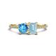 1 - Elyse 6.00 mm Cushion Shape Blue Topaz and 7x5 mm Emerald Shape Aquamarine 2 Stone Duo Ring 