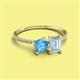 2 - Elyse 6.00 mm Cushion Shape Blue Topaz and 7x5 mm Emerald Shape Aquamarine 2 Stone Duo Ring 