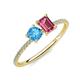 3 - Elyse 6.00 mm Cushion Shape Blue Topaz and 7x5 mm Emerald Shape Pink Tourmaline 2 Stone Duo Ring 