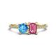 1 - Elyse 6.00 mm Cushion Shape Blue Topaz and 7x5 mm Emerald Shape Pink Tourmaline 2 Stone Duo Ring 