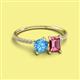 2 - Elyse 6.00 mm Cushion Shape Blue Topaz and 7x5 mm Emerald Shape Pink Tourmaline 2 Stone Duo Ring 