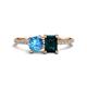 1 - Elyse 6.00 mm Cushion Shape Blue Topaz and 7x5 mm Emerald Shape London Blue Topaz 2 Stone Duo Ring 