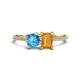 1 - Elyse 6.00 mm Cushion Shape Blue Topaz and 7x5 mm Emerald Shape Citrine 2 Stone Duo Ring 