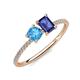3 - Elyse 6.00 mm Cushion Shape Blue Topaz and 7x5 mm Emerald Shape Iolite 2 Stone Duo Ring 