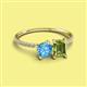 2 - Elyse 6.00 mm Cushion Shape Blue Topaz and 7x5 mm Emerald Shape Peridot 2 Stone Duo Ring 