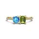 1 - Elyse 6.00 mm Cushion Shape Blue Topaz and 7x5 mm Emerald Shape Peridot 2 Stone Duo Ring 