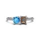 1 - Elyse 6.00 mm Cushion Shape Blue Topaz and 7x5 mm Emerald Shape Smoky Quartz 2 Stone Duo Ring 