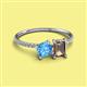 2 - Elyse 6.00 mm Cushion Shape Blue Topaz and 7x5 mm Emerald Shape Smoky Quartz 2 Stone Duo Ring 