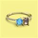 2 - Elyse 6.00 mm Cushion Shape Blue Topaz and 7x5 mm Emerald Shape Smoky Quartz 2 Stone Duo Ring 