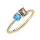 3 - Elyse 6.00 mm Cushion Shape Blue Topaz and 7x5 mm Emerald Shape Smoky Quartz 2 Stone Duo Ring 