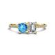 1 - Elyse 6.00 mm Cushion Shape Blue Topaz and IGI Certified 7x5 mm Emerald Shape Lab Grown Diamond 2 Stone Duo Ring 