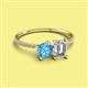 2 - Elyse 6.00 mm Cushion Shape Blue Topaz and IGI Certified 7x5 mm Emerald Shape Lab Grown Diamond 2 Stone Duo Ring 