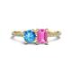 1 - Elyse 6.00 mm Cushion Shape Blue Topaz and 7x5 mm Emerald Shape Lab Created Pink Sapphire 2 Stone Duo Ring 