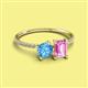 2 - Elyse 6.00 mm Cushion Shape Blue Topaz and 7x5 mm Emerald Shape Lab Created Pink Sapphire 2 Stone Duo Ring 