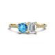 1 - Elyse 6.00 mm Cushion Shape Blue Topaz and 7x5 mm Emerald Shape White Sapphire 2 Stone Duo Ring 