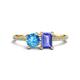1 - Elyse 6.00 mm Cushion Shape Blue Topaz and 7x5 mm Emerald Shape Tanzanite 2 Stone Duo Ring 