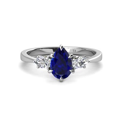 Naomi x Pear Shape Blue Sapphire and Lab Grown Diamond Three Stone Engagement Ring
