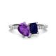 1 - Zahara 9x6 mm Pear Amethyst and 7x5 mm Emerald Cut Lab Created Blue Sapphire 2 Stone Duo Ring 