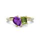 1 - Zahara 9x6 mm Pear Amethyst and 7x5 mm Emerald Cut Peridot 2 Stone Duo Ring 