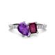 1 - Zahara 9x6 mm Pear Amethyst and 7x5 mm Emerald Cut Rhodolite Garnet 2 Stone Duo Ring 