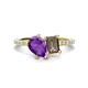 1 - Zahara 9x6 mm Pear Amethyst and 7x5 mm Emerald Cut Smoky Quartz 2 Stone Duo Ring 