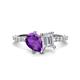 1 - Zahara 9x6 mm Pear Amethyst and 7x5 mm Emerald Cut White Sapphire 2 Stone Duo Ring 